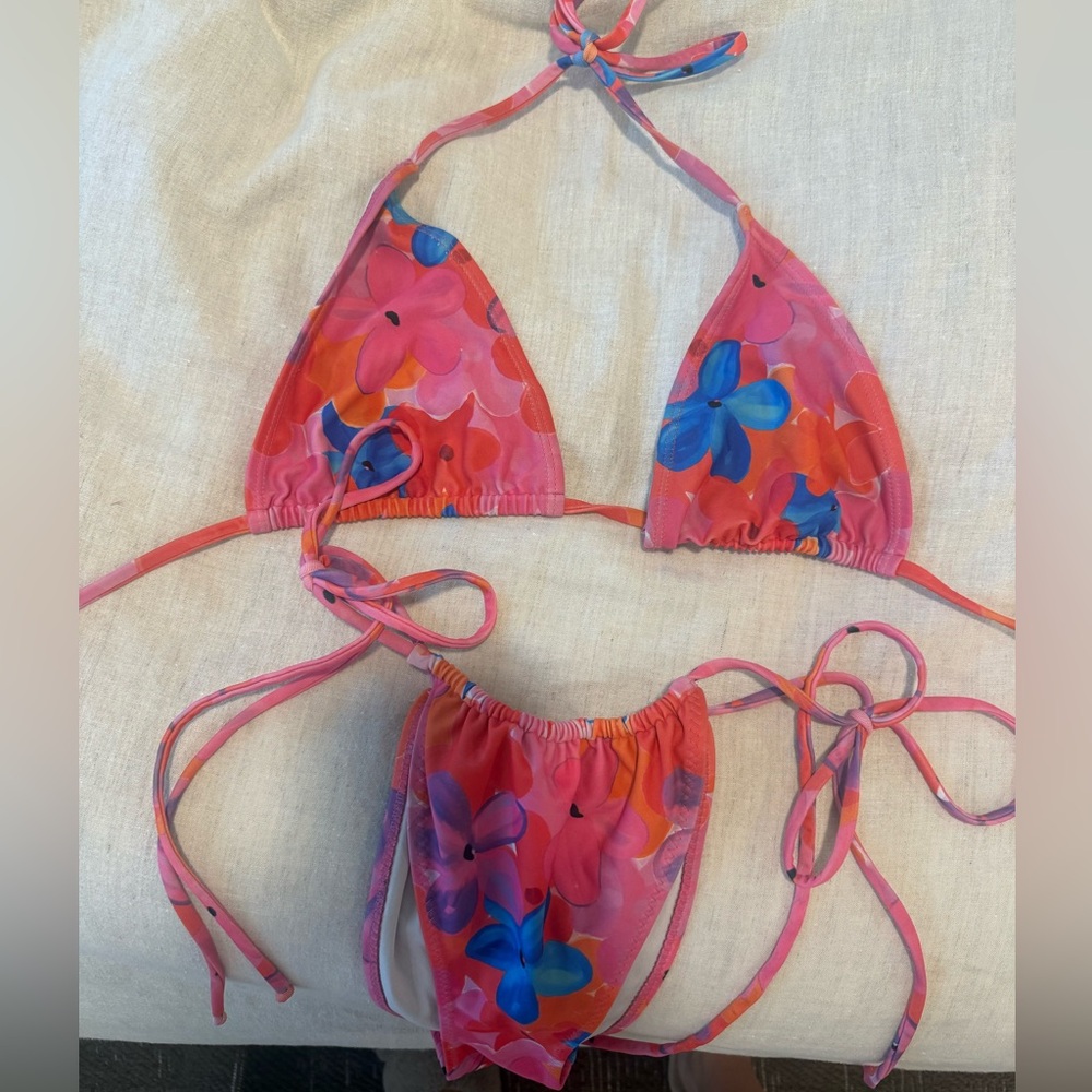 Loleia pink palm print bikini size large